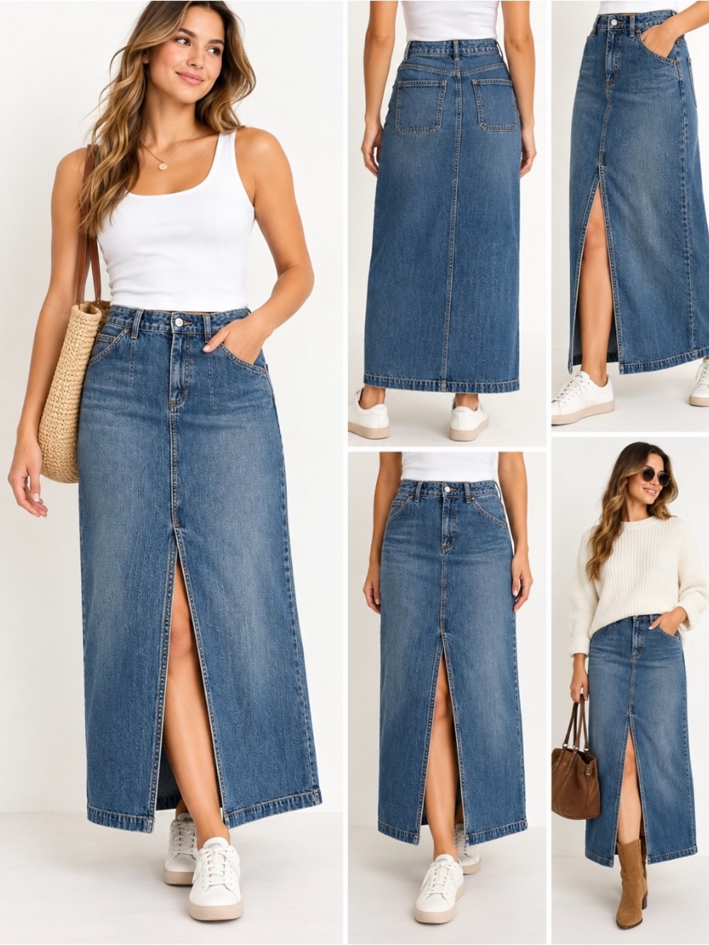 Old Navy Women’s Size 6 Blue Denim Maxi Skirt Front Slit Y2K 90s Casual Boho